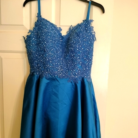 Dresses & Skirts - Elegant Blue Satin Beaded Dress Bought From Amazon Last Year‎ Size 12